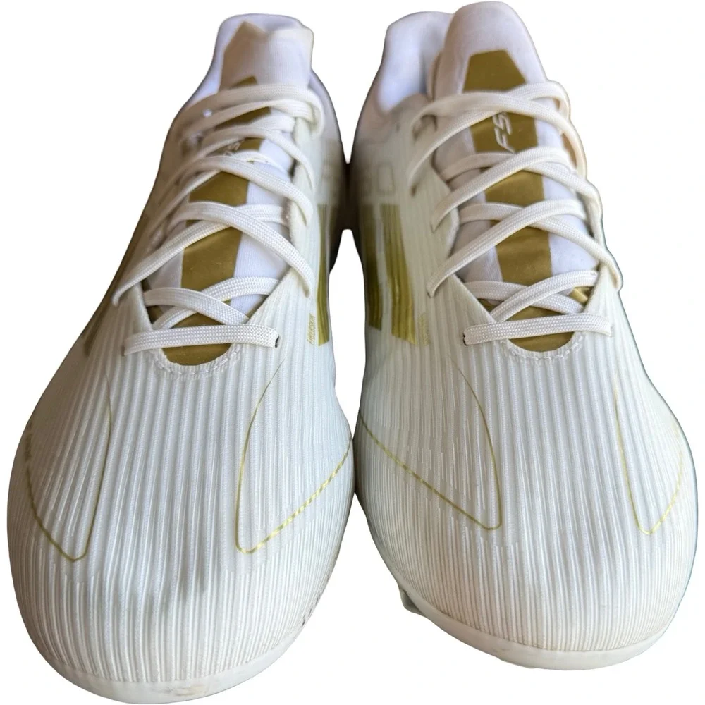 Adidas F50 Soccer Cleats Mens 13 White Gold Excellent Firm Ground Fiberskin
